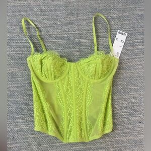 NWT Urban Outfitters Lime Green Lace Corset Bustier Top Small